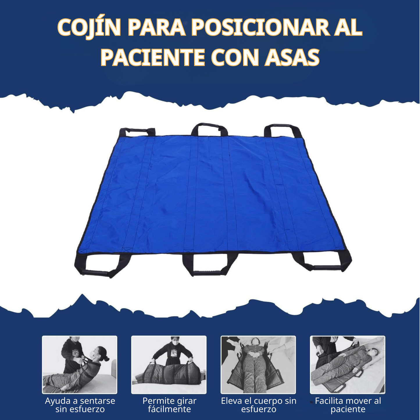 Alfombra de transferencia para pacientes con 6 asas reforzadas — uso médico y cuidado de personas mayores