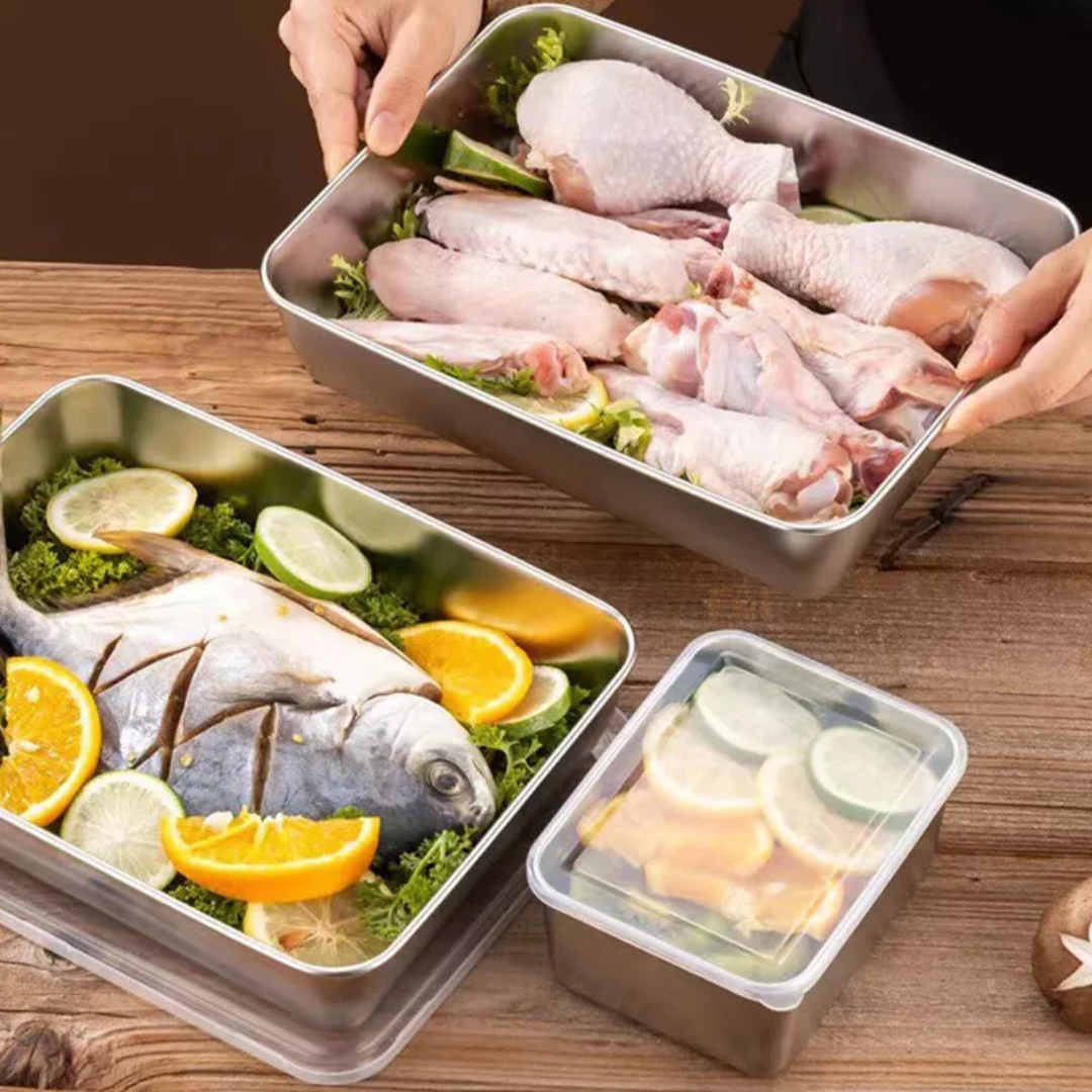 Contenedor de acero inoxidable 304 — refri sin malos olores y comida fresca toda la semana.