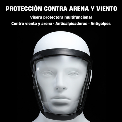 La visera protege el rostro contra el polvo fino y las partículas suspendidas en el aire.