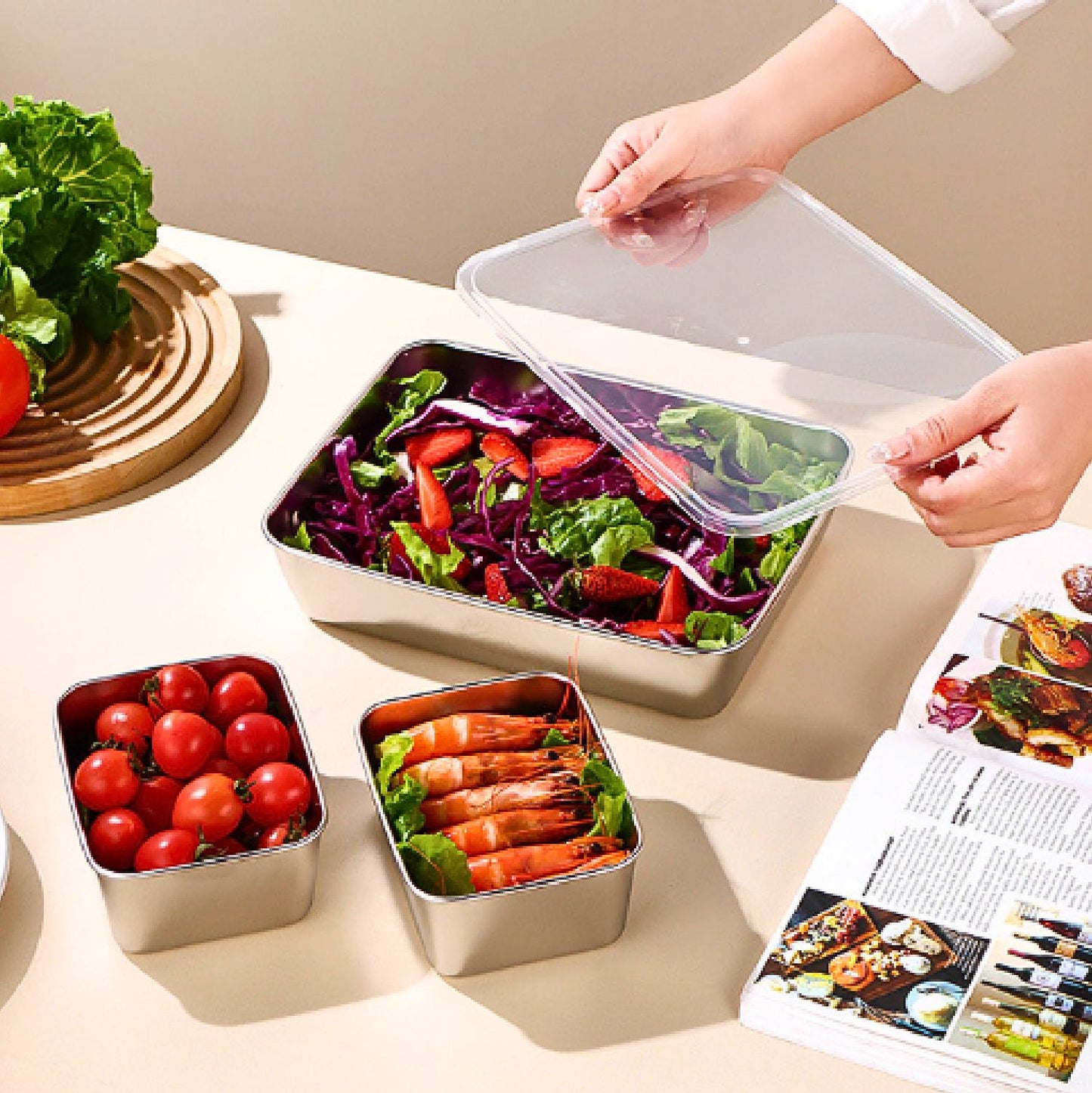 Contenedor de acero inoxidable 304 — refri sin malos olores y comida fresca toda la semana.