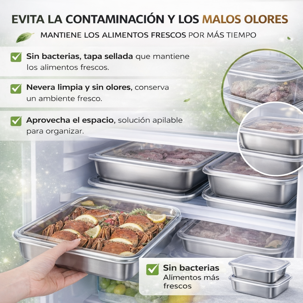 Recipiente de acero inoxidable 304 de 2500 ml – Una solución segura y práctica para conservar alimentos (25×20×6 cm)