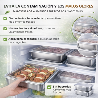 Recipiente de acero inoxidable 304 de 2500 ml – Una solución segura y práctica para conservar alimentos (25×20×6 cm)