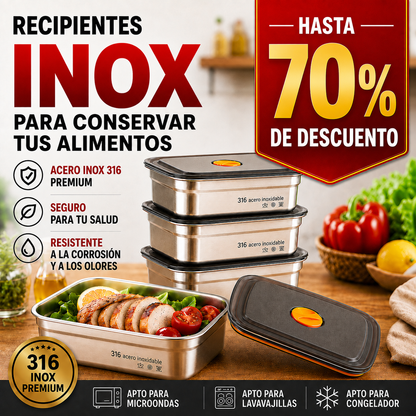BestSeller™ - Recipiente de Alimentos al Vacío Antibacteriano de Acero Inoxidable 316 (19x14x6 cm)