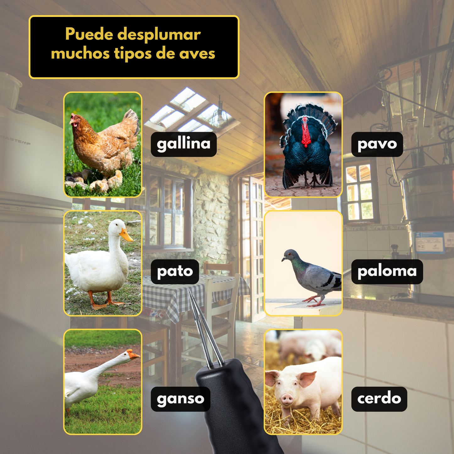 Desplumadora portátil para aves – elimina todas las plumas en pocos minutos