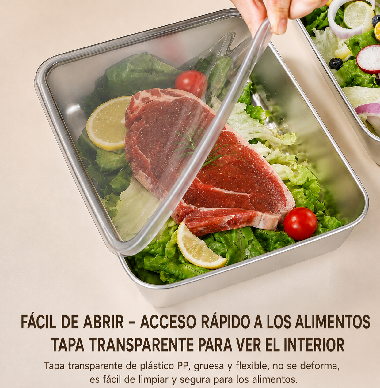 Recipiente hermético de acero inoxidable 304: conserva los alimentos frescos por más tiempo, de forma segura y sin olores.