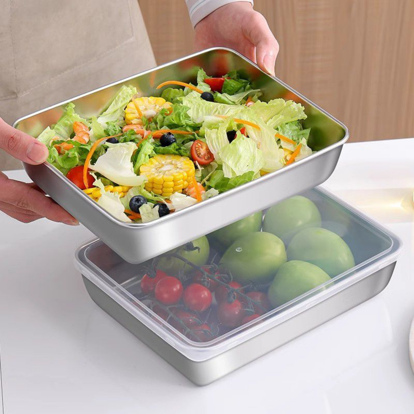 Recipiente hermético de acero inoxidable 304: conserva los alimentos frescos por más tiempo, de forma segura y sin olores.
