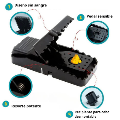 Trampa de resorte resistente y ultraduradera: la solución segura para eliminar los ratones de tu hogar.
