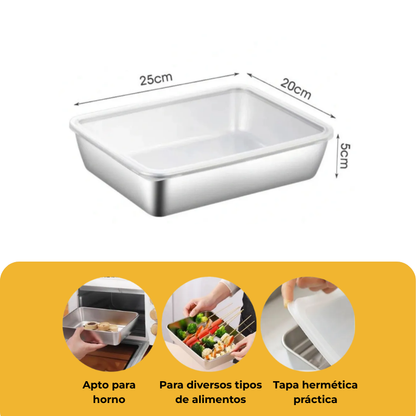 Recipientes inox SUS304 | Alimentos frescos por más tiempo (25×20×5 cm)