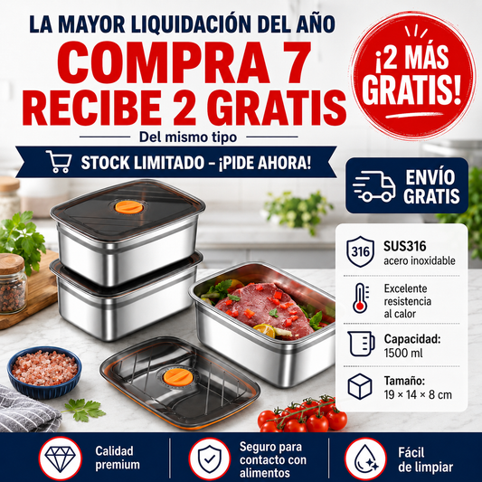 Recipiente de acero inoxidable 316 con capacidad de 1000 ml – Solución segura y práctica para el almacenamiento de alimentos (19 × 14 × 6cm)