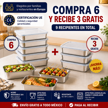 Recipientes inox SUS304 | Alimentos frescos por más tiempo (25×20×5 cm)